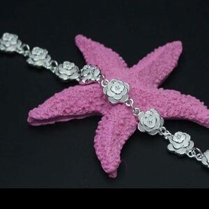 Sterling Floral Link Bracelet - Pink Accents